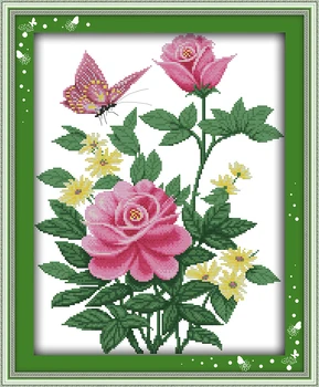 Zadarmo nakupovanie Pink rose Cross Stitch Súpravy Lotus Tlačené vzory plátno Izba Kvety Výšivky, Výšivky nastaviť Jednoduché Ručné