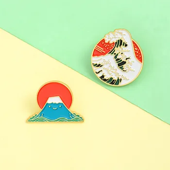Oceánu Vlny Mount Fuji Brošňa Golier na Košeli Zliatiny Taška Kolíky Odznaky Broches pre Mužov, Ženy Odznak Kolíky Brošne Príslušenstvo Šperky