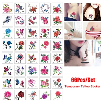 66Pcs Kvet, Motýľ Body Art Dočasné Tetovanie Nálepky Nepremokavé Tetovanie Pre Ženy, Dievčatá 6*6typ