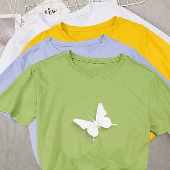 Letné Bavlnené Tričko Ženy Motýľ Harajuku Grafické T-shirt Estetické Ženské Sám Tričko Sladký kórejský Štýl Streetwear