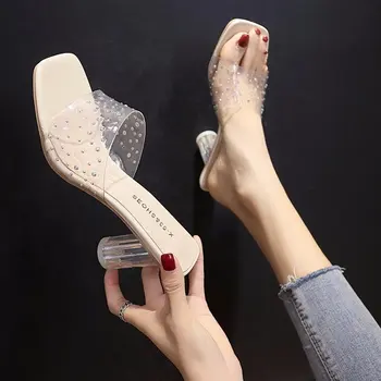 Ženy PVC Jelly Papuče Luxusné Crystal Otvorené Prst Sexy Sandál Módne Dámy Jasné, Náklon Listov Topánky Letné Mimo Šaty Črievičku