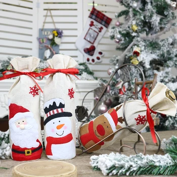 Vianoce, vianoce, fľaša vína taška kryt s santa snehuliak Novinka roztomilý kniitted šatku červené víno Domova fľaša vína kryt textílie