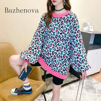 Bazhenova Ženy jeseň leopard svetre dievča mládež voľné elegantné zimné zrastov topy office lady šitie kúzlo sveter žena R991