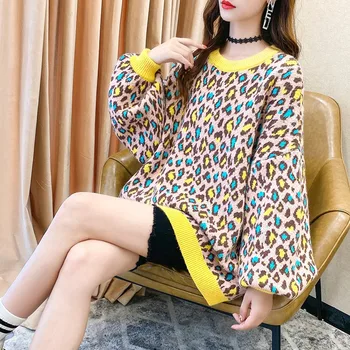 Bazhenova Ženy jeseň leopard svetre dievča mládež voľné elegantné zimné zrastov topy office lady šitie kúzlo sveter žena R991