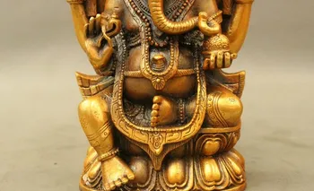 JH 316 Tibetskej Bronzové Pozlátené Ganapati Ganesh Pán Ganeš Slon Buddha Statie Figúrka