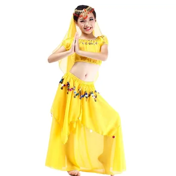 6 farby Deti 4 kusy brušného tanca nastaviť kvalitné fialová/žltá/červená Dievčatá Indický/Egypt tanečný kostým pre výkon