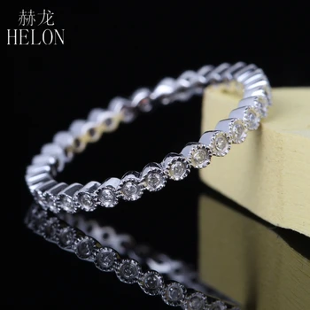 HELON Pevné 10K Biele Zlato Milgrain Rámu Prírodné Diamanty, Zásnubný Prsteň Ženy Výročie Svadby Vintage Jedinečný Jemné Šperky