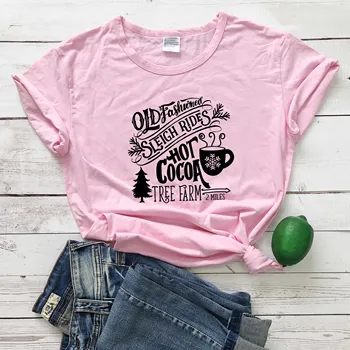 Staromódnou Horúce Kakao na Saniach t shirt camiseta rosa feminina bavlna bežné grafické slogan tees móda dovolenku topy P008