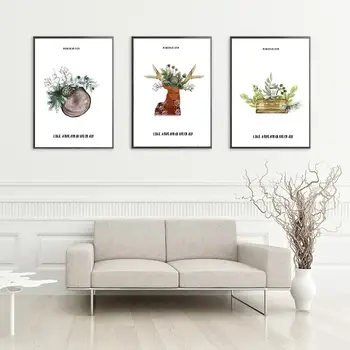 Akvarel Rastliny Lotus Plagát Vytlačí Minimalistický Dekorácie, Umelecké Plátno Jeleň Maľovanie na Stenu Obrázok pre Obývacia Izba Domova