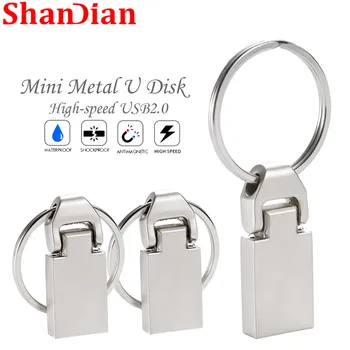 SHANDIAN Nové Keychain Mini Kovové Striebro USB Flash Disk s kapacitou 8 gb 16 GB 32 GB, 64 GB Reálne možnosti Flash Disk 2.0 Vlastné LOGO Veľkoobchod
