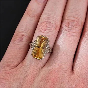 TJP Luxus Rakúskej Kamienkami Žltý Obdĺžnik Prst Prstene Pre Ženy Módne Šperky Strieborné Zirkón Krúžky Lady Svadobné Bijou