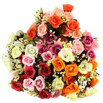 15Heads Umelé Ruže Hodváb Falošné Kvet, List Lacné Kvety pre Domáce Svadobné Dekorácie Vyšívanie Darček Scrapbooking Falošné kvet