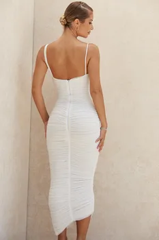 2020 Nové Ženy Fashion White V Krku Backless Šaty, Sexy Špagety Popruh Čipky Celebrity Dráhy Party Šaty Vestidos