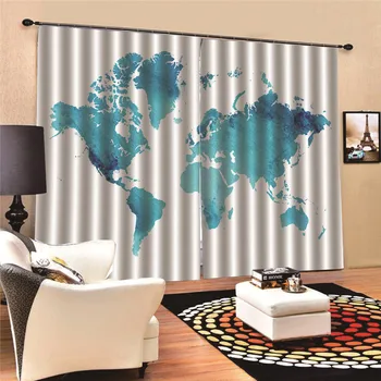 Záclony Mape Sveta Moderných pre Obývacia Izba Transparentné Okno Úplnej pre Spálne 3D Digitálna Tlač MA13