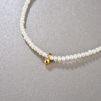S925 strieborné pozlátené 18k zlata jednoduchý klasický elegantný prírodný perlový náhrdelník