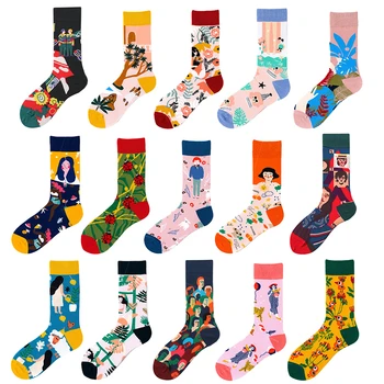 Novinkou Roku 2020 Jar Ženy Ponožky Zábavné Harajuku Abstraktné Vytlačené Bežné Roztomilý Dievča Vzor Bavlna Calcetines Šťastný Ponožka Na Darček