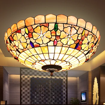 Tiffany štýle Stredomoria prírodné shell stropné svietidlá listry nočné svetlo led lampa poschodí bar domáce osvetlenie