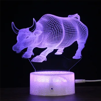 Bull LED 3D Dobrý Trh sa Prihlásiť Wall Street Ox Nočného Akryl Noc Lampa Ľahký Dotyk Diaľkové Svetlá Svetlá Deti Dekorácie GiC
