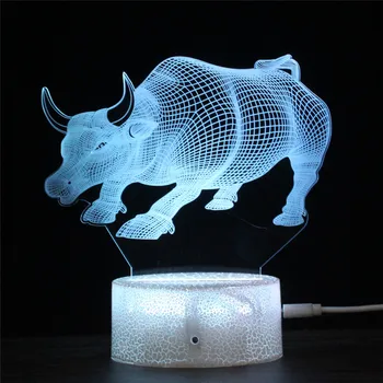Bull LED 3D Dobrý Trh sa Prihlásiť Wall Street Ox Nočného Akryl Noc Lampa Ľahký Dotyk Diaľkové Svetlá Svetlá Deti Dekorácie GiC