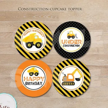 Konštrukcia Strany Kruhov Nálepky Dump Truck Cupcake Mulčovače, Narodeniny, Party Dekorácie Deti Nálepky, Štítok na Narodeniny Candy