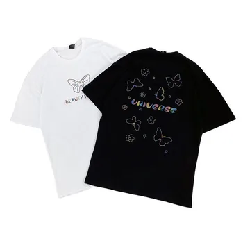 NiceMix T-shirt mužov tričko tmavo lete 3M reflexné motýľ nadrozmerná hip hop voľné rainbow gradient gotický top tričko tričko
