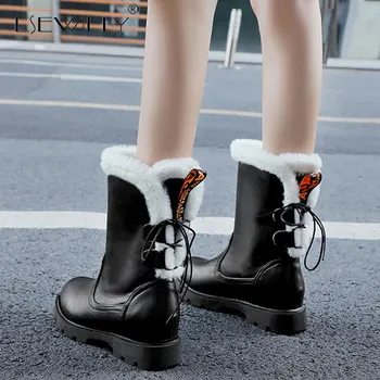 Lsewilly zimné Nové Módne Ženy Členková obuv Hustú Srsť Čižmy Čierne Teplé Vlny Ženy šnurovacie Členkové Topánky topánky Platformu
