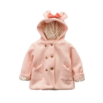Dieťa dievča kabát pevné králičie uši luk cartoon kabát, bundu pre 1-3 roky dievčatá, batoľa dievča, Zimný kabát vrchné oblečenie oblečenie