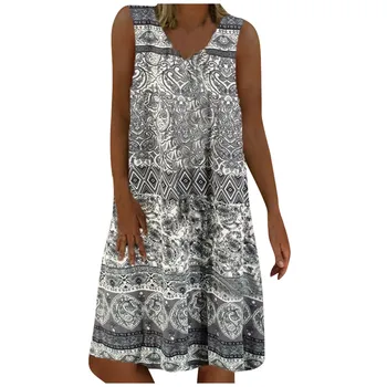 платье 2021 Plus Veľkosť Šaty Letné Ženy Vintage Krátky Rukáv Midi Šaty Retro Vytlačené Voľné-fit Pláži Bežné Mujer S-5xl