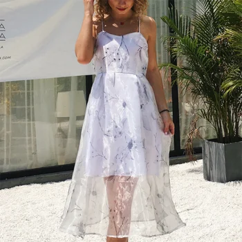 Späť Kvetinový Štýl Šaty Menej Tlač Lete Ženy 2020 duté sa ženské šaty Sviatky Bežné Pás Maxi Voľné High Beach Veľkosť