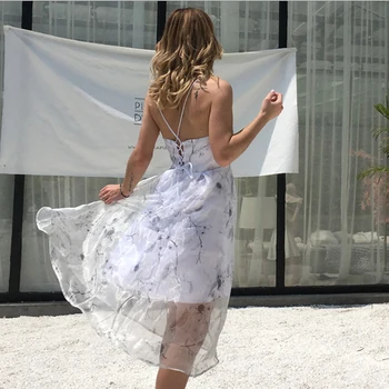Späť Kvetinový Štýl Šaty Menej Tlač Lete Ženy 2020 duté sa ženské šaty Sviatky Bežné Pás Maxi Voľné High Beach Veľkosť