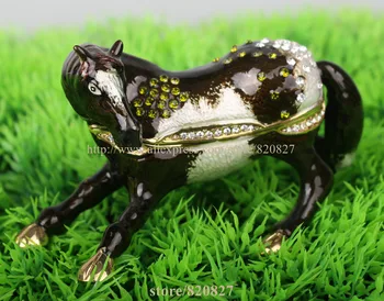 Socha Koňa Crystal Drahokamy Lakované Trinket Šperky Darčeka Kôň. Cín Trinket Box Zberateľskú Kôň Bejeweled Drahocenná Pamiatka