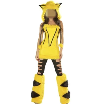Fancy Doprava Zadarmo Nový Sexy Žltý Kostým pre Dospelých Mačiek Kostým pre Ženy Halloween Kožušinových Zvierat Cosplay Kostým