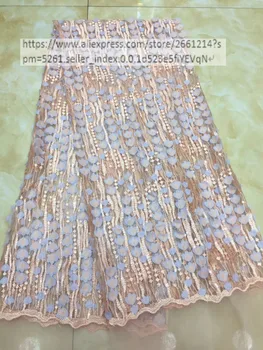 Na predaj pekný kvet výšivky francúzskej čipky textílie s flitrami BZL-24927 Afriky tylu oka textílie, čipky