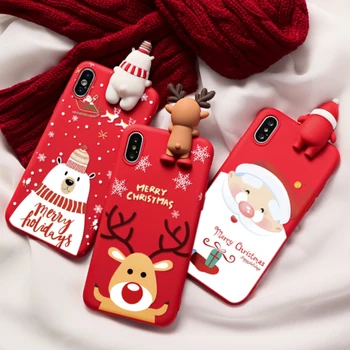 3D Medveď Bábika Cartoon Vianočné Santa Sobov Elk Červený Telefón puzdro Pre iPhone 11 Pro Max X XS 12 XR 7 8 6s Plus SE 2020 Mäkké Pokrytie
