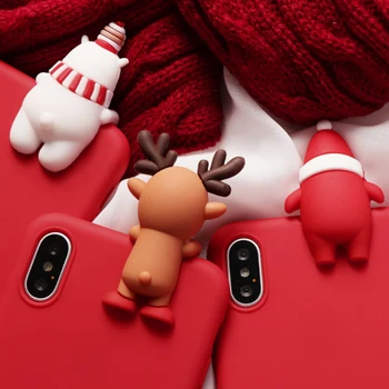 3D Medveď Bábika Cartoon Vianočné Santa Sobov Elk Červený Telefón puzdro Pre iPhone 11 Pro Max X XS 12 XR 7 8 6s Plus SE 2020 Mäkké Pokrytie