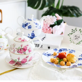 Britský Štýl Čaj Nastaviť Kosti Čína Kanvica Teakettle Teacup Tanier Teaware Drinkware Kancelársky Stôl Dodávky
