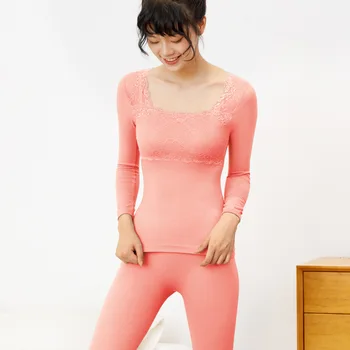 Námestie Golier Farbou Tela-modelovanie Tepelných Bielizeň Set pre Ženy, Elastické Vyhrievacie Vlákno Jeseň Oblečenie Dlhé Nohavice 2020