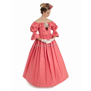 19 Storočia Retro Červená Taffte Viktoriánskej šaty Eras Regency Gotický Občianskej Vojny Renesancie Revolučný Šaty Halloween HL-114
