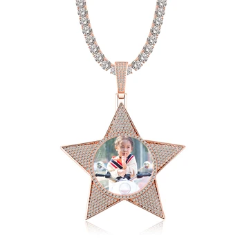 Vlastné foto pentagram medaila kúzlo prívesky ľadový z Hip Hop Bling sublimačná náhrdelník obrázok náhrdelník vlastných šperkov náhrdelník