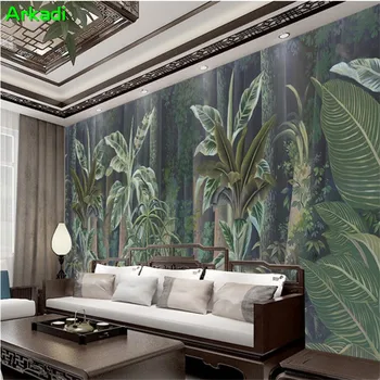 Nordic zelené rastliny video tapeta 3D tropical rainforest tapety obývacej izby, jedálne, spálne, gauč zelenej listovej nástenná maľba