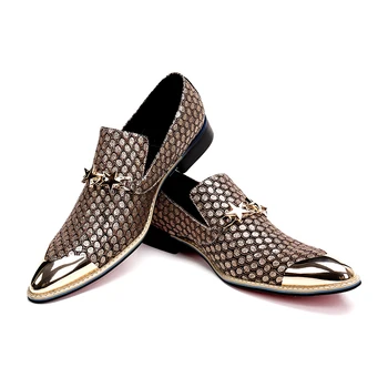 Taliansky pánske topánky značky muž gold steel toe mens formálne topánky Star originálne kožené mokasíny zapatos hombre vestir office topánky