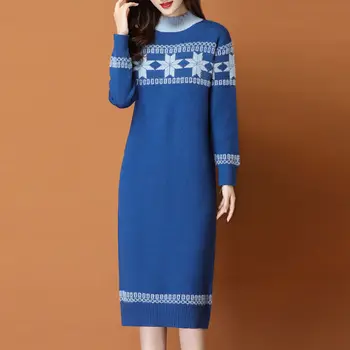 Leiouna O-Krku Príležitostné Voľné Sveter 2020 Módne Šaty Elegantné Ženy Šaty Na Jeseň V Zime Teplé Ženské Šaty Midi Vestidos Šaty