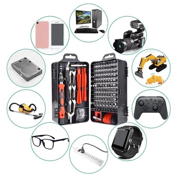 135 In1 Skrutkovač netic Nástroje, Držiaky na Mobil, Tablet, Počítač Okuliare Opravy DIY Tool Kit (Black Red)