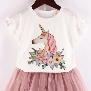Pôvodné Zebra Pamätajte, batoľa dievčatá letné šaty, obleky deti jednorožec kvety tlač T-shirt+oka vlna sukne dve kus sady