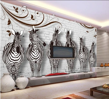 Vlastné 3D maľby, kreslené zebra tehla obnovenie dávnych spôsoby,abstraktných de parede,obývacia izba gauč TV na stenu deti spálňa tapety