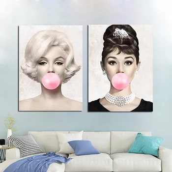Marilyn Monroe Bubble Gum Plátno na Maľovanie Slávna Herečka Audrey Hepburn Plagáty a Tlačí na Steny Umenie Fotografie pre Domáce Dekorácie
