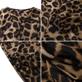 Leopard Vytlačené Sundress Jeseň Ženy Dlhý Rukáv Šaty VONDA 2021 Bežné Neforemné Dlho Maxi Šaty Plus Veľkosť Vestido