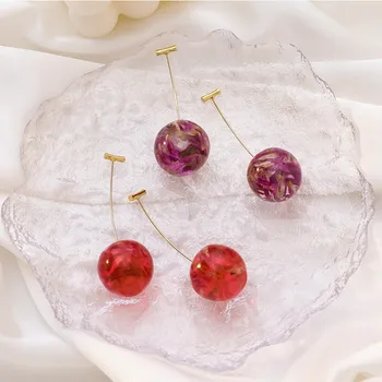 Nové Japonsko Transparentná Červená Fialová Cherry Lopta Drop Náušnice pre Ženy 2020 kórejský Sladké Sušené Kvety Dlhé Náušnice, Šperky, Darčeky