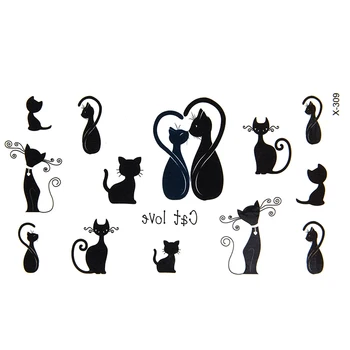 10 listy Sexy Black Cat Vody Transfer na Nechty, Nálepky Tetovanie Nálepky Manikúra Fólie Zábaly DIY Štýlové Dekorácie Nástroje