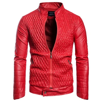 Čierna a Červená Jar Človeka Kožené Bundy a Coats Plus Veľkosti 3XL v Európskom Štýle Mens Biker Kožený Kabát, Bundu Streetwear A578